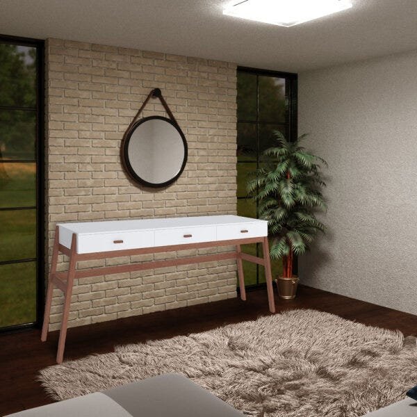 Aparador Decorativo Sala de Estar 3 Gavetas Yara Amêndoa/Branco - 5