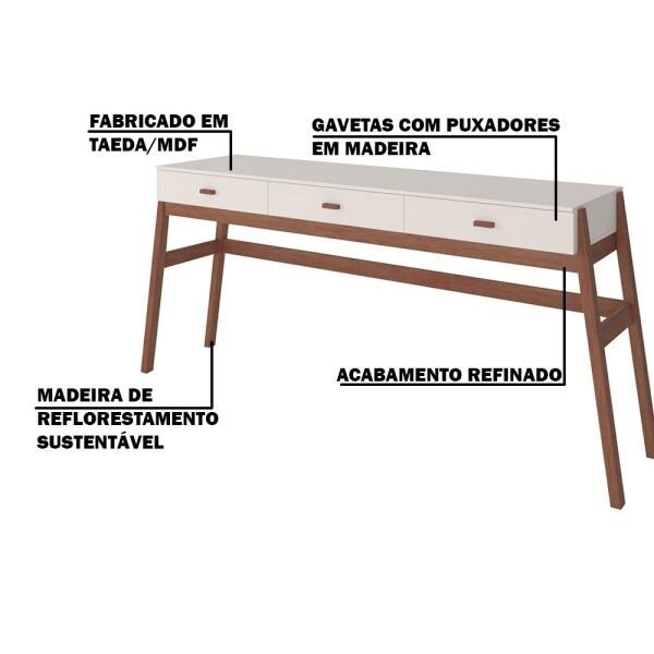 Aparador Decorativo Sala de Estar 3 Gavetas Yara Amêndoa/Off White - 3