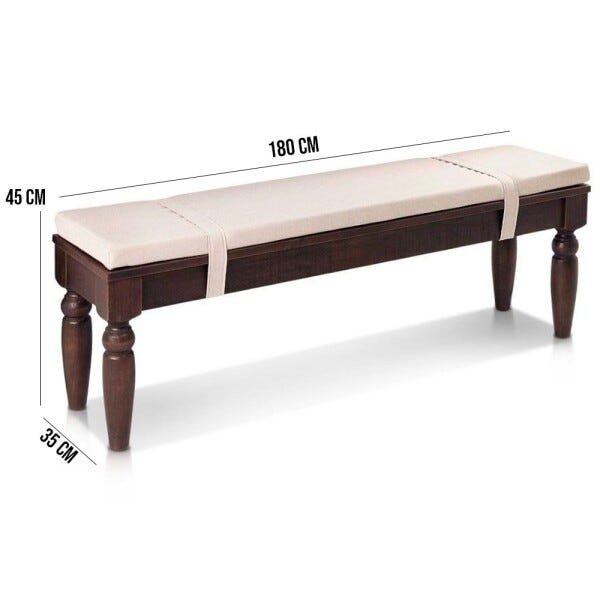 Banco Decorativo Varanda 03 Lugares Cannes 180x35 Estofado Linho Rústico Bege Canela - Gran Belo - 3