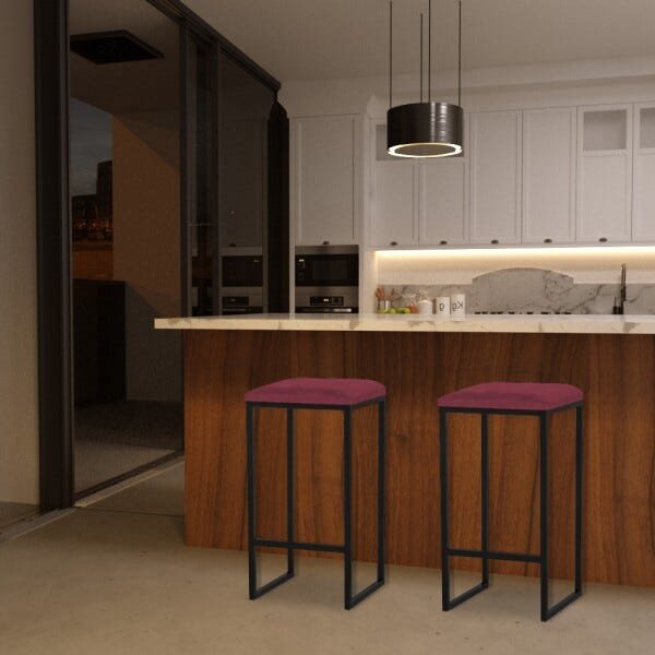 Banqueta Decorativa Billie Base Preta Suede Bordô - Gran Belo - 6