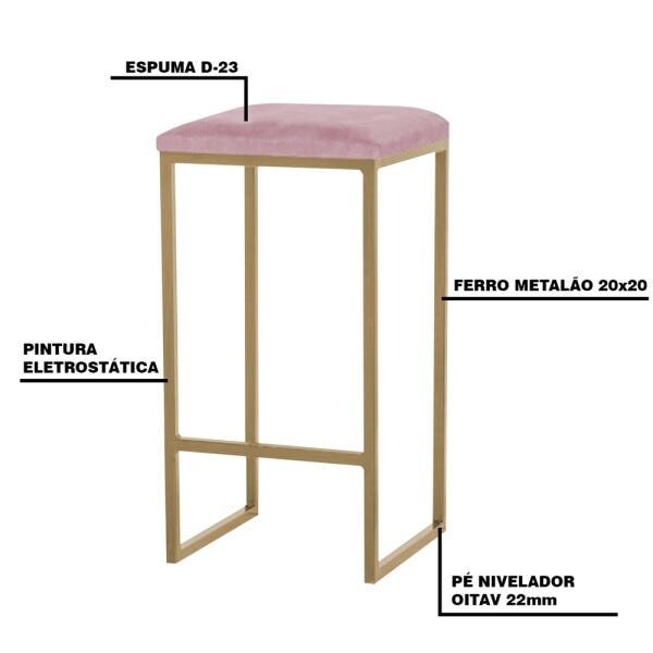 Banqueta Decorativa Billie Base Gold Veludo Rosê - Gran Belo - 3