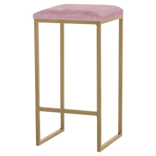 Banqueta Decorativa Billie Base Gold Veludo Rosê - Gran Belo - 1