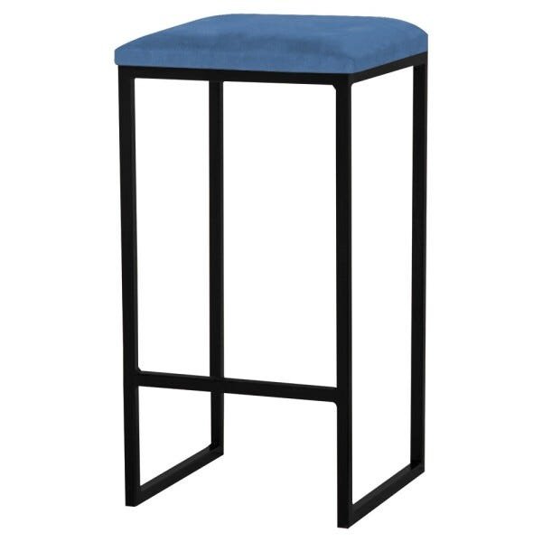Banqueta Decorativa Billie Base Preta Suede Azul Marinho - Gran Belo - 1