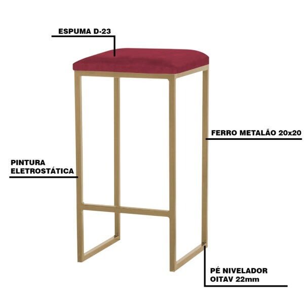 Banqueta Decorativa Billie Base Gold Suede Bordô - Gran Belo - 3