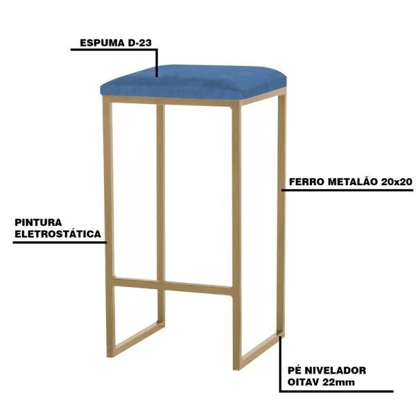 Banqueta Decorativa Billie Base Gold Suede Azul Marinho - Gran Belo - 3