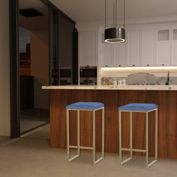 Banqueta Decorativa Billie Base Gold Suede Azul Marinho - Gran Belo - 6