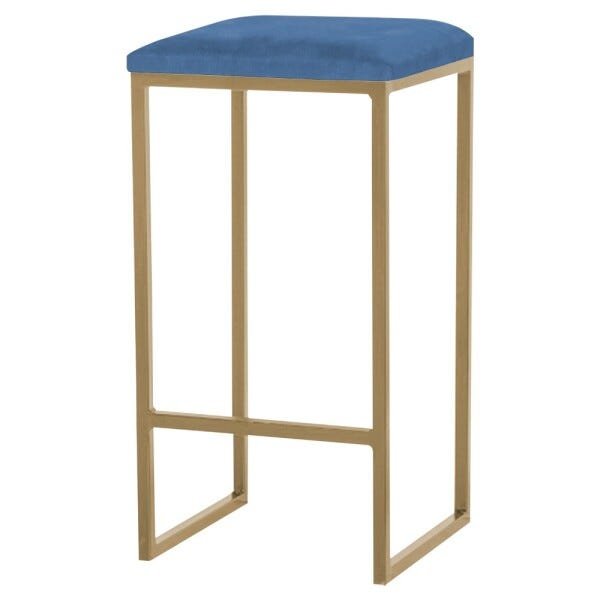 Banqueta Decorativa Billie Base Gold Suede Azul Marinho - Gran Belo - 1