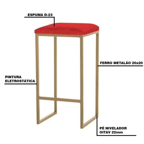 Banqueta Decorativa Billie Base Gold Suede Vermelho - Gran Belo - 3