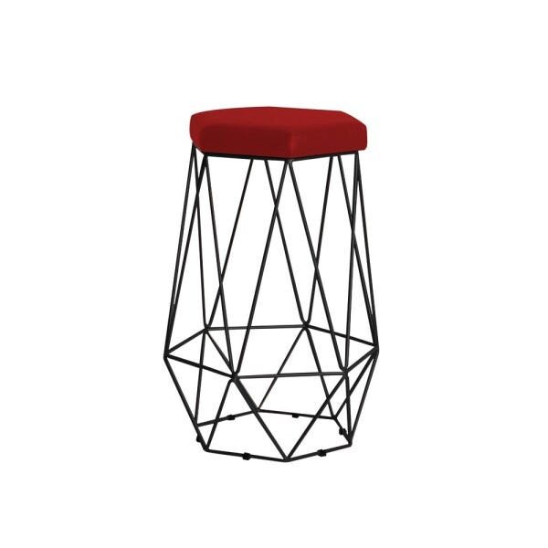 Banqueta Decorativa Rubel Base Preta Suede Vermelho - Gran Belo - 1