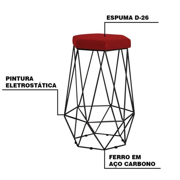 Banqueta Decorativa Rubel Base Preta Suede Vermelho - Gran Belo - 3