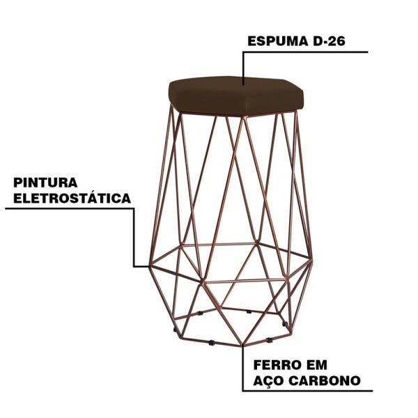 Kit 2 Banqueta Decorativa Rubel Base Bronze Suede Marrom - Gran Belo - 3