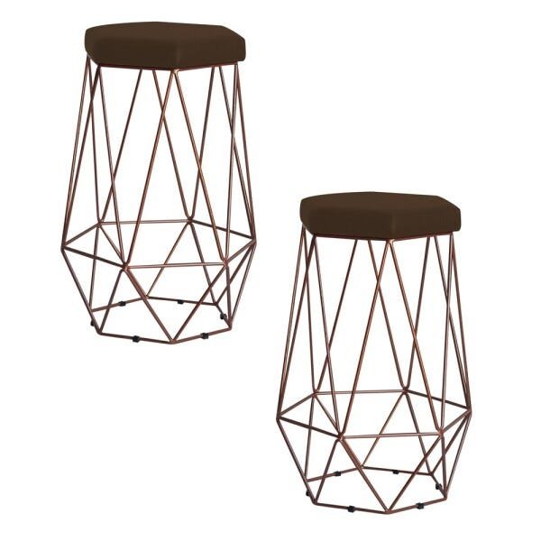 Kit 2 Banqueta Decorativa Rubel Base Bronze Suede Marrom - Gran Belo - 1