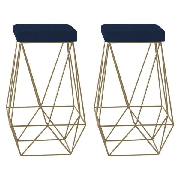 Kit 2 Banqueta Decorativa Kathy Base Gold Veludo Azul - Gran Belo - 1