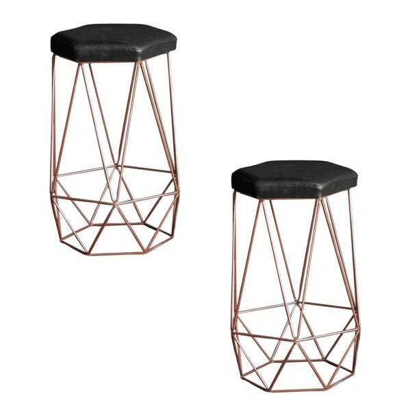 Kit 2 Banqueta Decorativa Rubel Base Bronze PU Preto - Gran Belo - 1