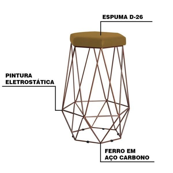 Banqueta Decorativa Rubel Base Bronze Suede Mostarda - Gran Belo - 3