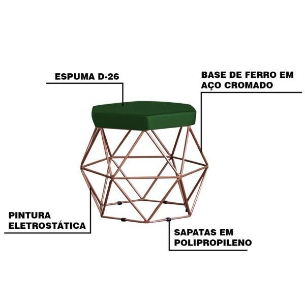 Kit 2 Puff Decorativo Base Bronze Elsa Suede Verde - Gran Belo - 3