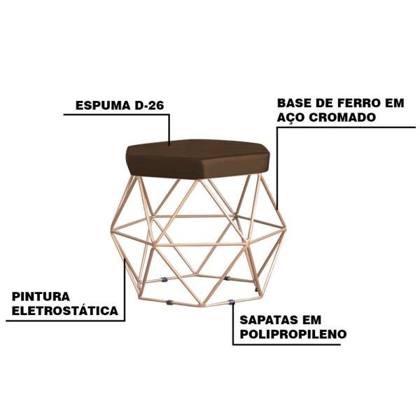 Kit 2 Puff Decorativo Base Gold Elsa Suede Marrom - Gran Belo - 3