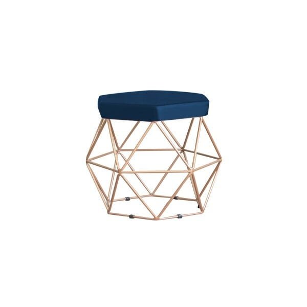 Puff Decorativo Base Gold Elsa Veludo Azul - Gran Belo - 1