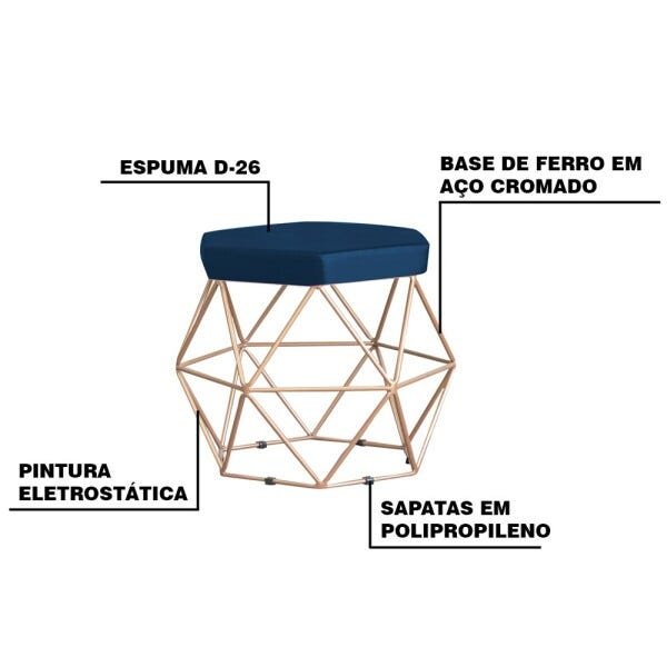 Puff Decorativo Base Gold Elsa Veludo Azul - Gran Belo - 3