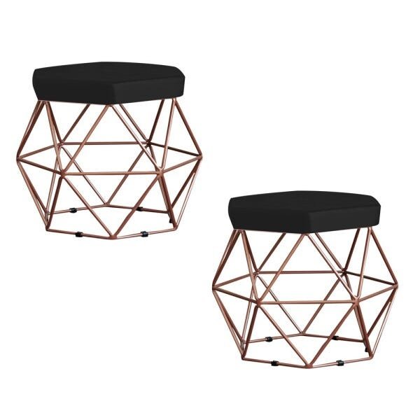 Kit 2 Puff Decorativo Base Bronze Elsa Suede Preto - Gran Belo ...
