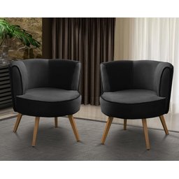 Kit 2 Poltronas Para Sala Decorativa Isa Suede Preto Adonai Estofados - 1