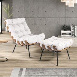 Poltrona Decorativa Sala de Estar Costela Couro Branco - Gran Belo - 4