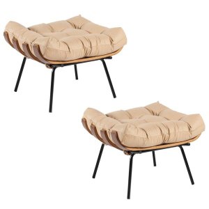 Kit 2 Puff Decorativo Sala de Estar Costela Couro Bege - Gran Belo
