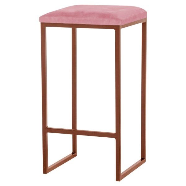 Banqueta Decorativa Billie Base Bronze Suede Rosa - Gran Belo - 1