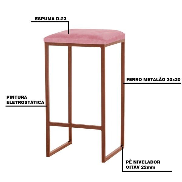 Banqueta Decorativa Billie Base Bronze Suede Rosa - Gran Belo - 3