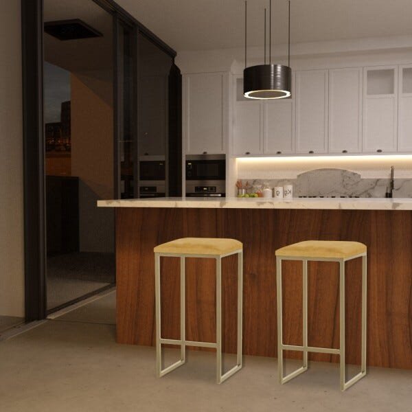 Kit 2 Banqueta Decorativa Billie Base Gold Suede Mostarda - Gran Belo - 6
