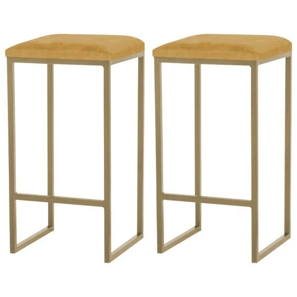 Kit 2 Banqueta Decorativa Billie Base Gold Suede Mostarda - Gran Belo - 1