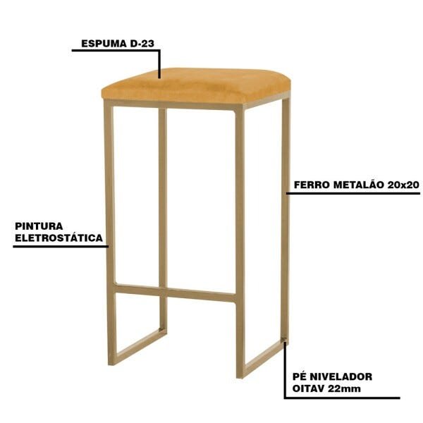 Kit 2 Banqueta Decorativa Billie Base Gold Suede Mostarda - Gran Belo - 3