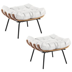 Kit 2 Puff Decorativo Sala de Estar Costela Couro Branco - Gran Belo