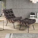 Ver imagem 4 de Poltrona Decorativa Sala de Estar Costela Couro Marrom - Gran Belo