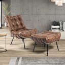 Ver imagem 4 de Kit 2 Poltrona Decorativa Sala de Estar Costela Couro Mel - Gran Belo