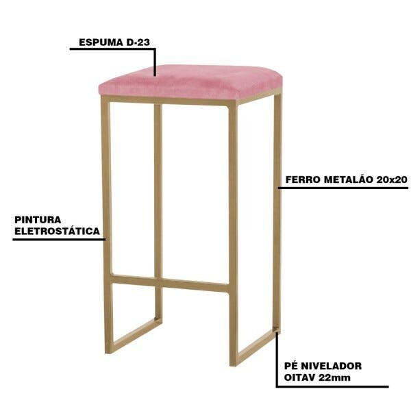 Kit 2 Banqueta Decorativa Billie Base Gold Suede Rosa - Gran Belo - 3