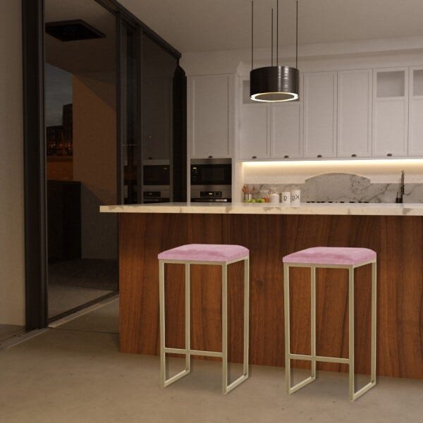 Kit 2 Banqueta Decorativa Billie Base Gold Suede Rosa - Gran Belo - 6
