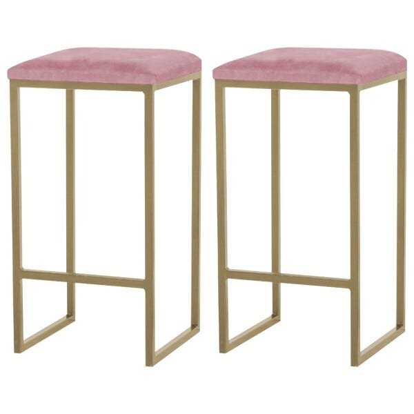 Kit 2 Banqueta Decorativa Billie Base Gold Suede Rosa - Gran Belo - 1