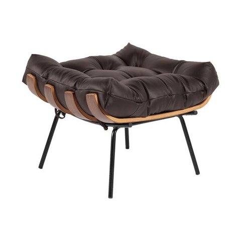 Puff Decorativo Sala de Estar Costela Couro Marrom - Gran Belo