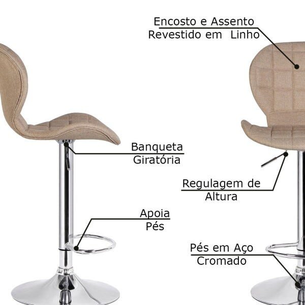 Kit 4 Banquetas Decorativas Sala e Cozinha Born Linho Marrom  Gran Belo - 3