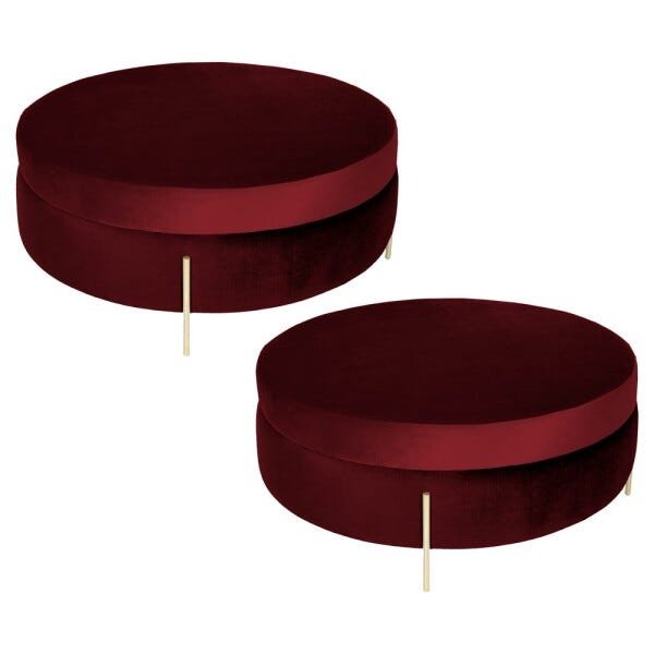 Kit 2 Puffs Decorativo Sala de Estar 100cm Bonn Veludo Vinho - Gran Belo - 1