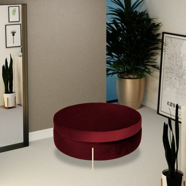 Kit 2 Puffs Decorativo Sala de Estar 100cm Bonn Veludo Vinho - Gran Belo - 6