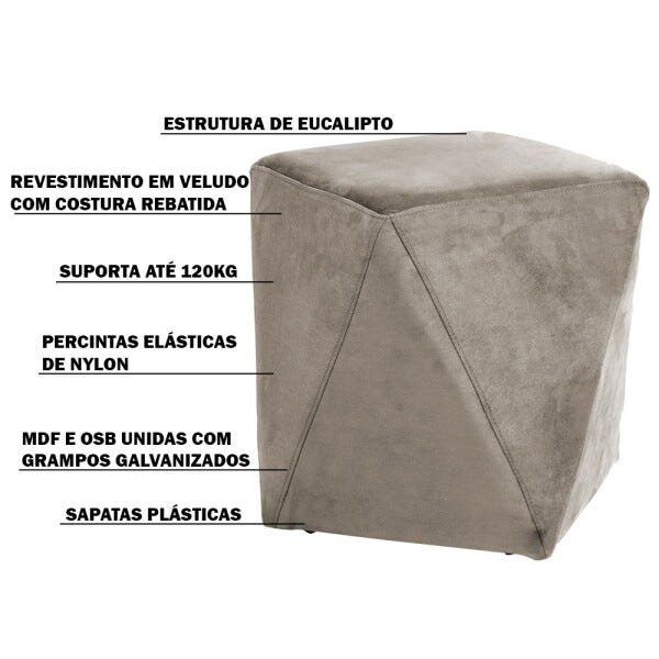 Kit 2 Puffs Decorativo Sala de Estar Blois Veludo Bege - Gran Belo - 3
