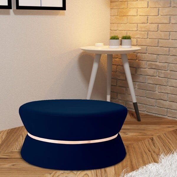 Puff Decorativo Sala de Estar 95cm Dhaka Veludo Azul Marinho - Gran Belo - 6