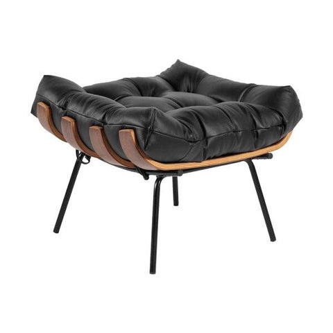 Puff Decorativo Sala de Estar Costela Couro Preto - Gran Belo