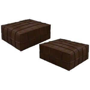 Kit 2 Puffs Decorativo Sala de Estar Frances Trio Couro Marrom - Gran Belo