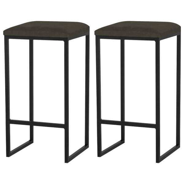 Kit 2 Banqueta Decorativa Billie Base Preta Suede Marrom - Gran Belo - 1
