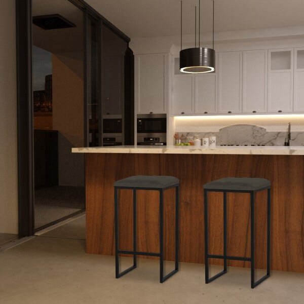 Kit 2 Banqueta Decorativa Billie Base Preta Suede Marrom - Gran Belo - 5