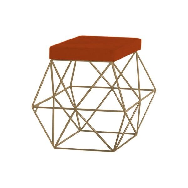Puff Decorativo Sala de Estar Base Gold Trixie Suede Telha - Gran Belo - 1