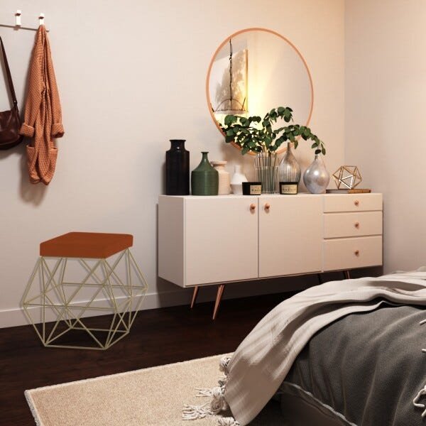 Puff Decorativo Sala de Estar Base Gold Trixie Suede Telha - Gran Belo - 6